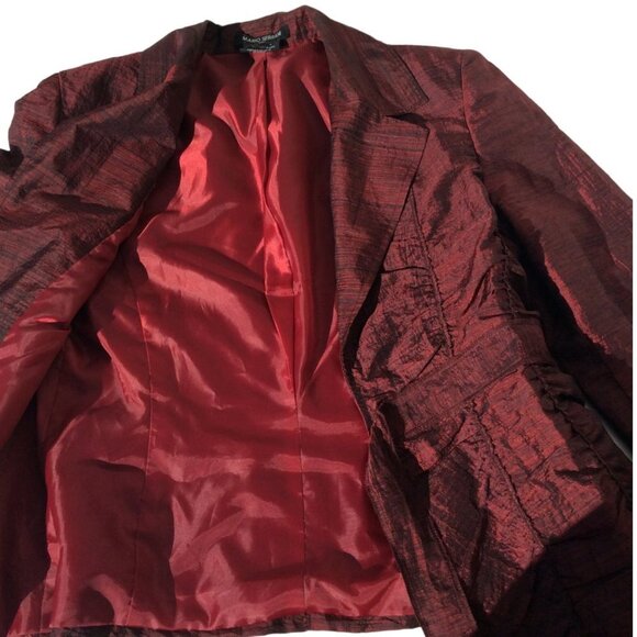 Mario Serrani Tie-Waist Metallic Wine Red Ruched Blazer Jacket - Size 10 - Picture 8 of 11
